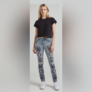 bebe Light Blue Embroidered Skinny Jeans
